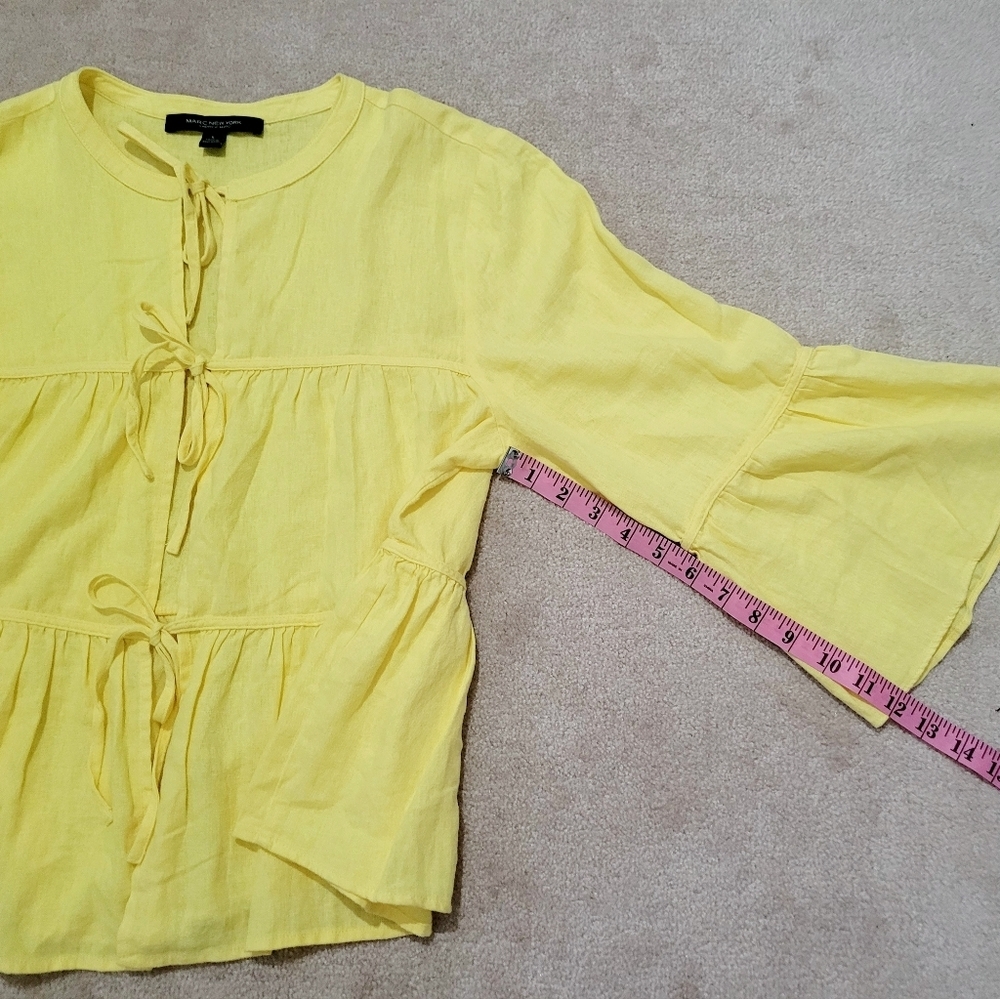 Marc New York Women’s Tie Front Linen Blend Tiered Blouse Yellow Size Large - Picture 10 of 14